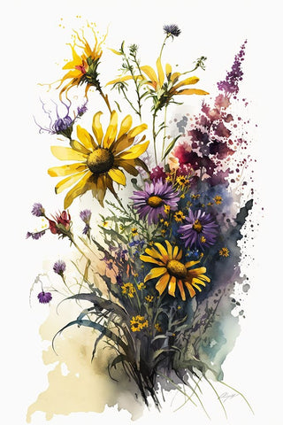 Watercolor Wildflowers 22 White Modern Wood Framed Art Print with Double Matting by Heere, Ray