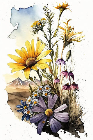 Watercolor Wildflowers 24 White Modern Wood Framed Art Print with Double Matting by Heere, Ray