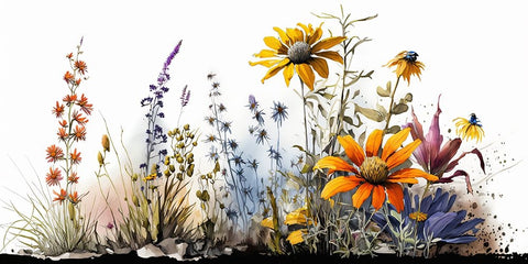 Watercolor Wildflowers 28 Black Modern Wood Framed Art Print by Heere, Ray