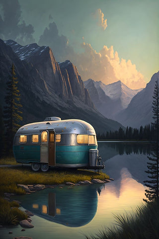 Camper On The Lake 6 Black Modern Wood Framed Art Print by Heere, Ray