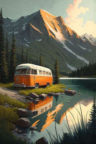 Camper On The Lake 7 Black Modern Wood Framed Art Print by Heere, Ray