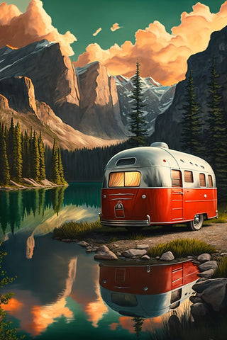 Camper On The Lake 8 Black Modern Wood Framed Art Print by Heere, Ray