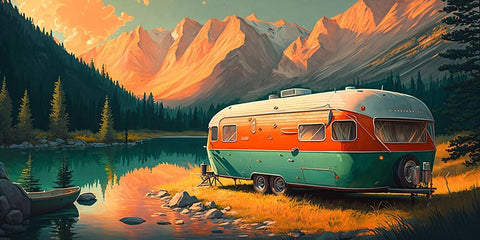 Camper On The Lake 11 Black Modern Wood Framed Art Print by Heere, Ray