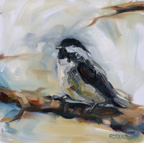 Chickadee 1 Black Ornate Wood Framed Art Print with Double Matting by Gould, Renee
