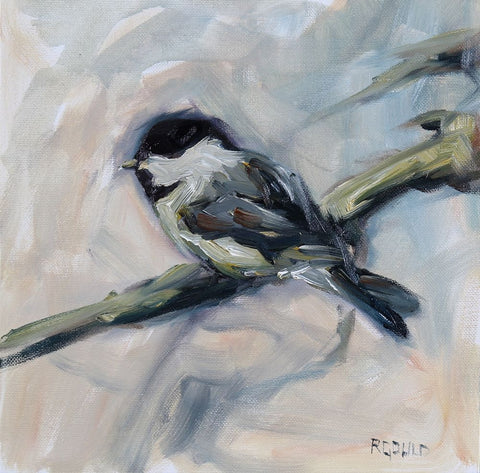 Chickadee 2 Black Ornate Wood Framed Art Print with Double Matting by Gould, Renee