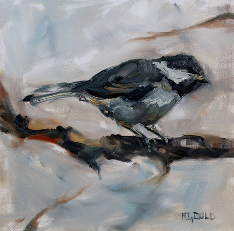 Chickadee 3 White Modern Wood Framed Art Print with Double Matting by Gould, Renee