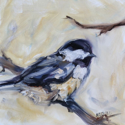 Chickadee 4 White Modern Wood Framed Art Print with Double Matting by Gould, Renee