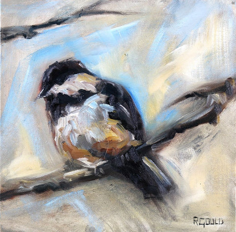 Chickadee 5 Black Ornate Wood Framed Art Print with Double Matting by Gould, Renee