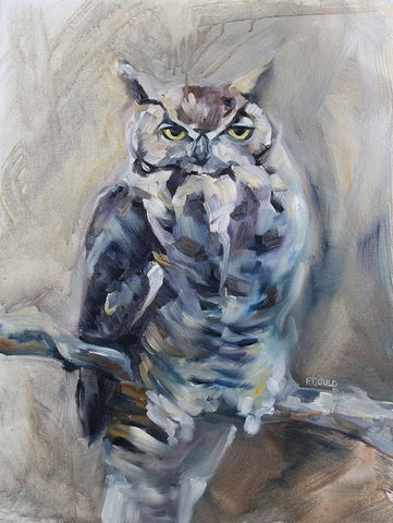 Great Horned Owl White Modern Wood Framed Art Print with Double Matting by Gould, Renee