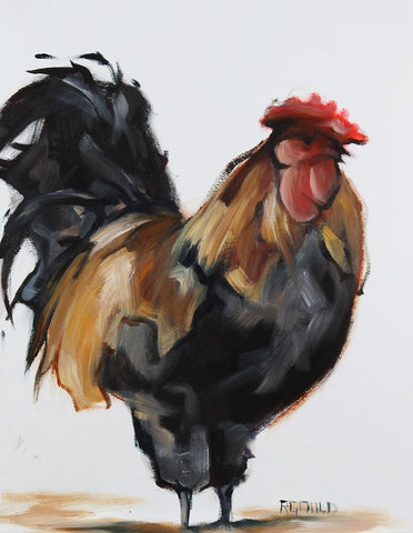 Rooster 1 White Modern Wood Framed Art Print with Double Matting by Gould, Renee