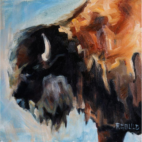 Bearded Buffalo Black Modern Wood Framed Art Print with Double Matting by Gould, Renee