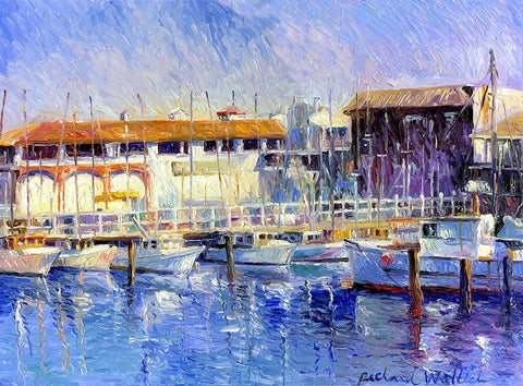 Fishermans Wharf White Modern Wood Framed Art Print with Double Matting by Wallich, Richard