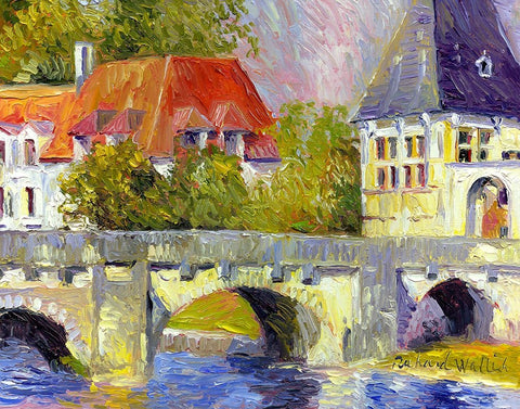 Brantome Bridge White Modern Wood Framed Art Print with Double Matting by Wallich, Richard
