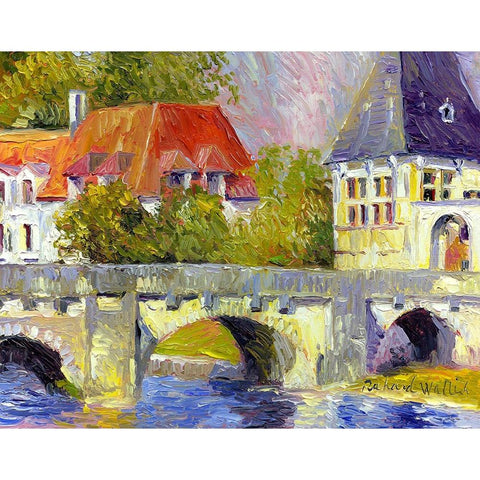 Brantome Bridge Gold Ornate Wood Framed Art Print with Double Matting by Wallich, Richard