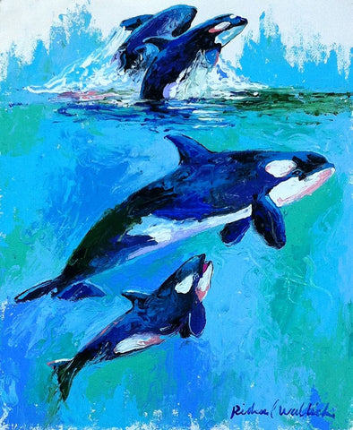 Whales Black Ornate Wood Framed Art Print with Double Matting by Wallich, Richard