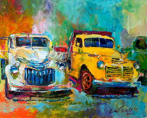 Yellow Truck White Modern Wood Framed Art Print with Double Matting by Wallich, Richard