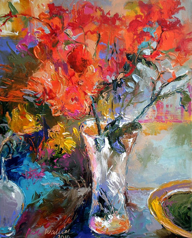 Flowers In Vase White Modern Wood Framed Art Print with Double Matting by Wallich, Richard