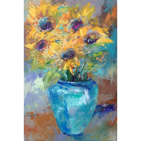 Sunflowers With Light Blue Black Modern Wood Framed Art Print with Double Matting by Wallich, Richard