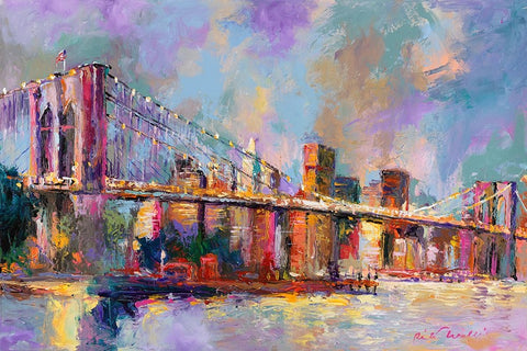 Brooklyn Bridge White Modern Wood Framed Art Print with Double Matting by Wallich, Richard