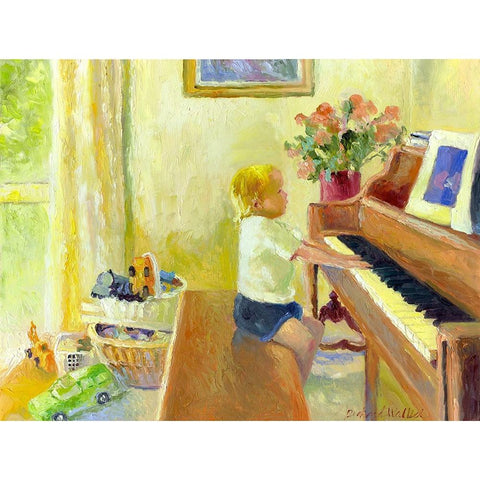 Grant Playing The Piano Black Modern Wood Framed Art Print with Double Matting by Wallich, Richard