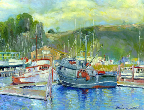 Fishing Boats On Oregon Coast 1 Black Ornate Wood Framed Art Print with Double Matting by Wallich, Richard