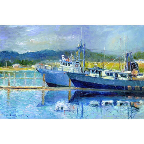 Fishing Boats On Oregon Coast Gold Ornate Wood Framed Art Print with Double Matting by Wallich, Richard