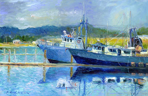 Fishing Boats On Oregon Coast White Modern Wood Framed Art Print with Double Matting by Wallich, Richard
