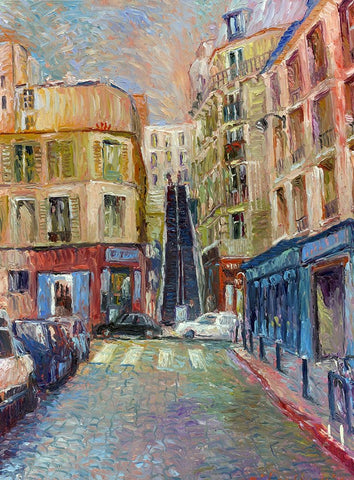 Paris Stairs White Modern Wood Framed Art Print with Double Matting by Wallich, Richard