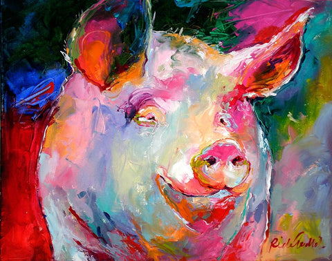 Art Pig 1 White Modern Wood Framed Art Print with Double Matting by Wallich, Richard