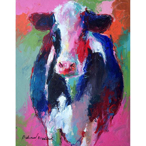 Art Pink Cow White Modern Wood Framed Art Print by Wallich, Richard