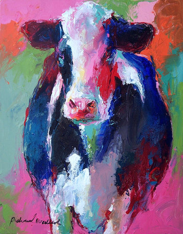 Art Pink Cow White Modern Wood Framed Art Print with Double Matting by Wallich, Richard