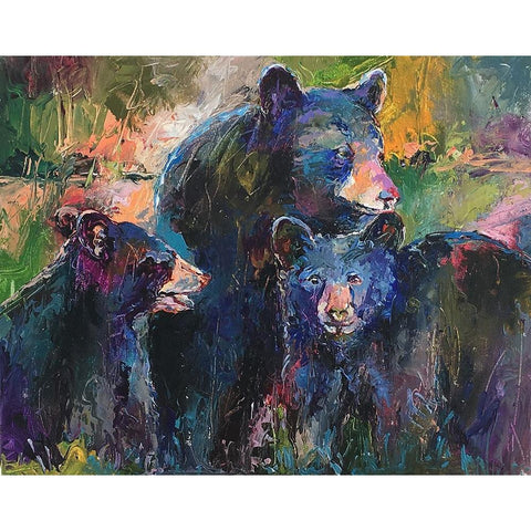 Art Bear Family Black Modern Wood Framed Art Print with Double Matting by Wallich, Richard