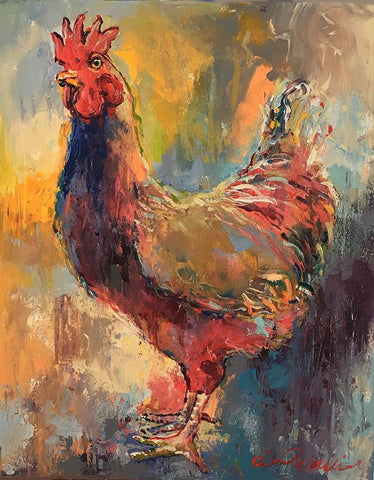 Art Rooster 1 White Modern Wood Framed Art Print with Double Matting by Wallich, Richard