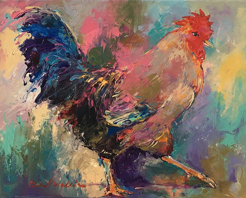 Art Rooster 2 White Modern Wood Framed Art Print with Double Matting by Wallich, Richard