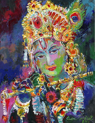 Krishna Black Ornate Wood Framed Art Print with Double Matting by Wallich, Richard
