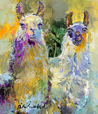 Llamas Black Ornate Wood Framed Art Print with Double Matting by Wallich, Richard