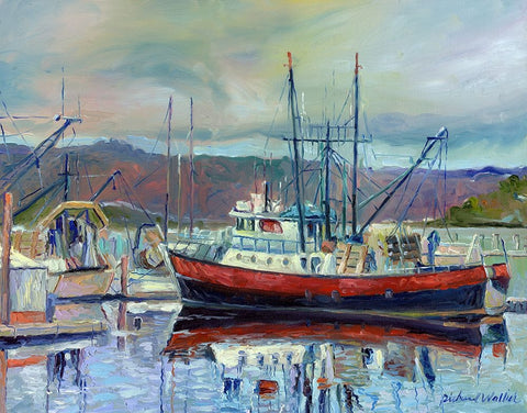 Red Boat White Modern Wood Framed Art Print with Double Matting by Wallich, Richard