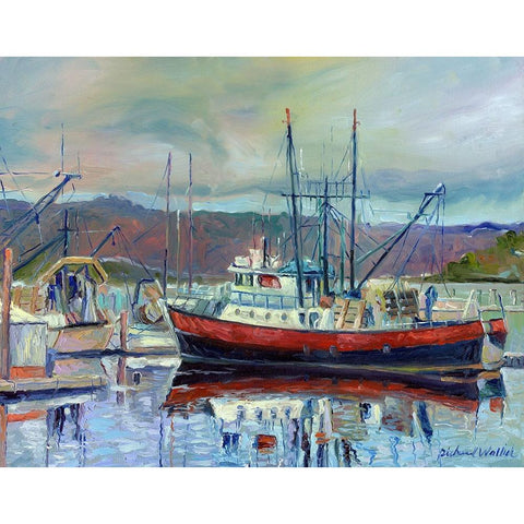 Red Boat Black Modern Wood Framed Art Print by Wallich, Richard