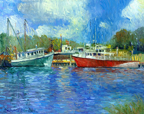 Wickford Boats White Modern Wood Framed Art Print with Double Matting by Wallich, Richard