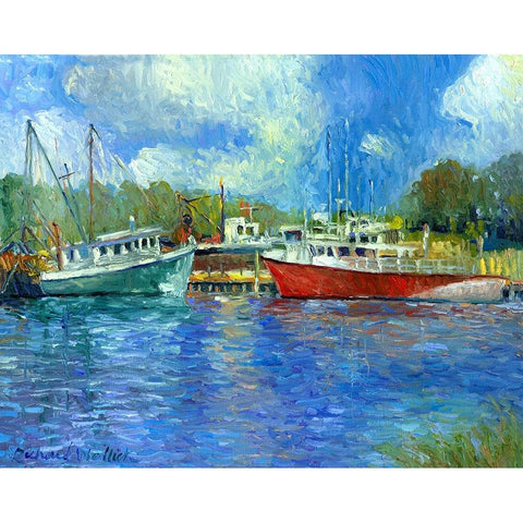 Wickford Boats Black Modern Wood Framed Art Print by Wallich, Richard