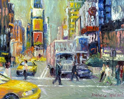 Times Square White Modern Wood Framed Art Print with Double Matting by Wallich, Richard