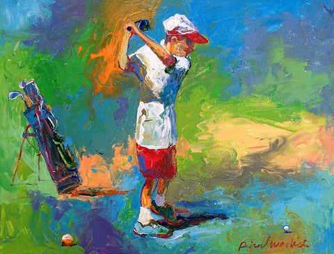 Kid Golf White Modern Wood Framed Art Print with Double Matting by Wallich, Richard