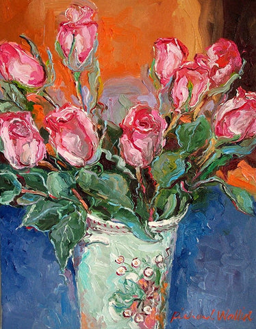 Roses White Modern Wood Framed Art Print with Double Matting by Wallich, Richard