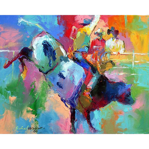 Bull Riding White Modern Wood Framed Art Print by Wallich, Richard