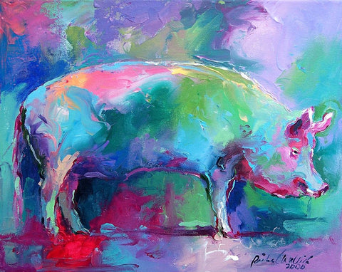 Pig White Modern Wood Framed Art Print with Double Matting by Wallich, Richard
