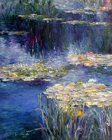 Pond and Lilly White Modern Wood Framed Art Print with Double Matting by Wallich, Richard