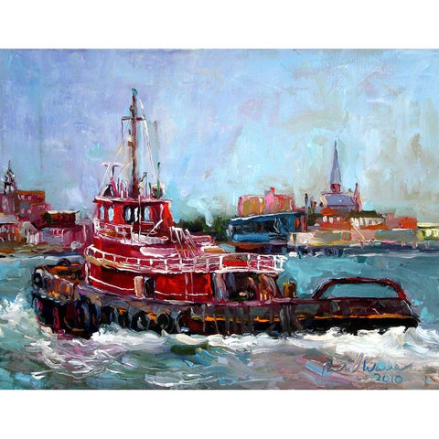 Tugboat Gold Ornate Wood Framed Art Print with Double Matting by Wallich, Richard