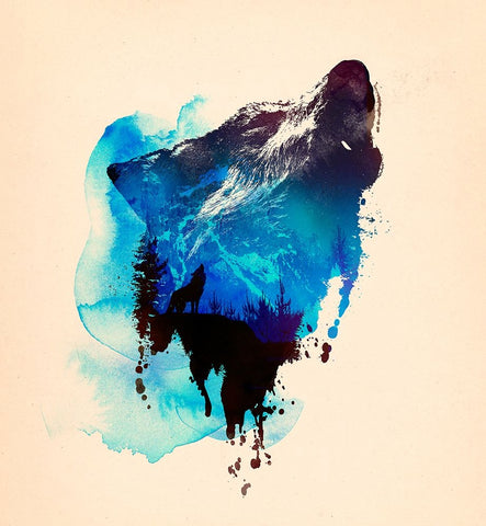 Alone As A Wolf Black Modern Wood Framed Art Print by Farkas, Robert