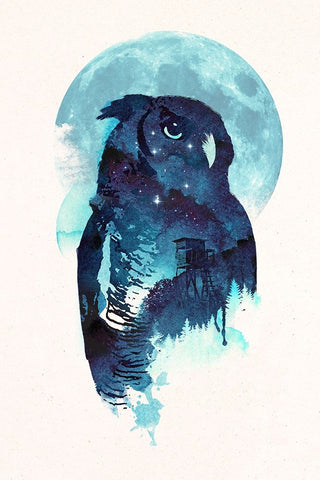 Midnight Owl Black Modern Wood Framed Art Print by Farkas, Robert