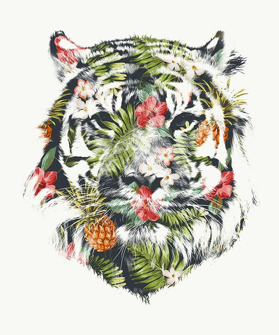 Tropical Tiger White Modern Wood Framed Art Print with Double Matting by Farkas, Robert